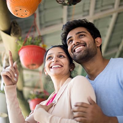 Smiling parent and child